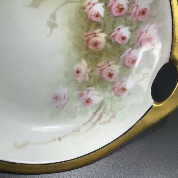 1960s German Porcelain Hand Painted Dish Plate With Handle Artist Signed Vintage - Picture 5 of 13